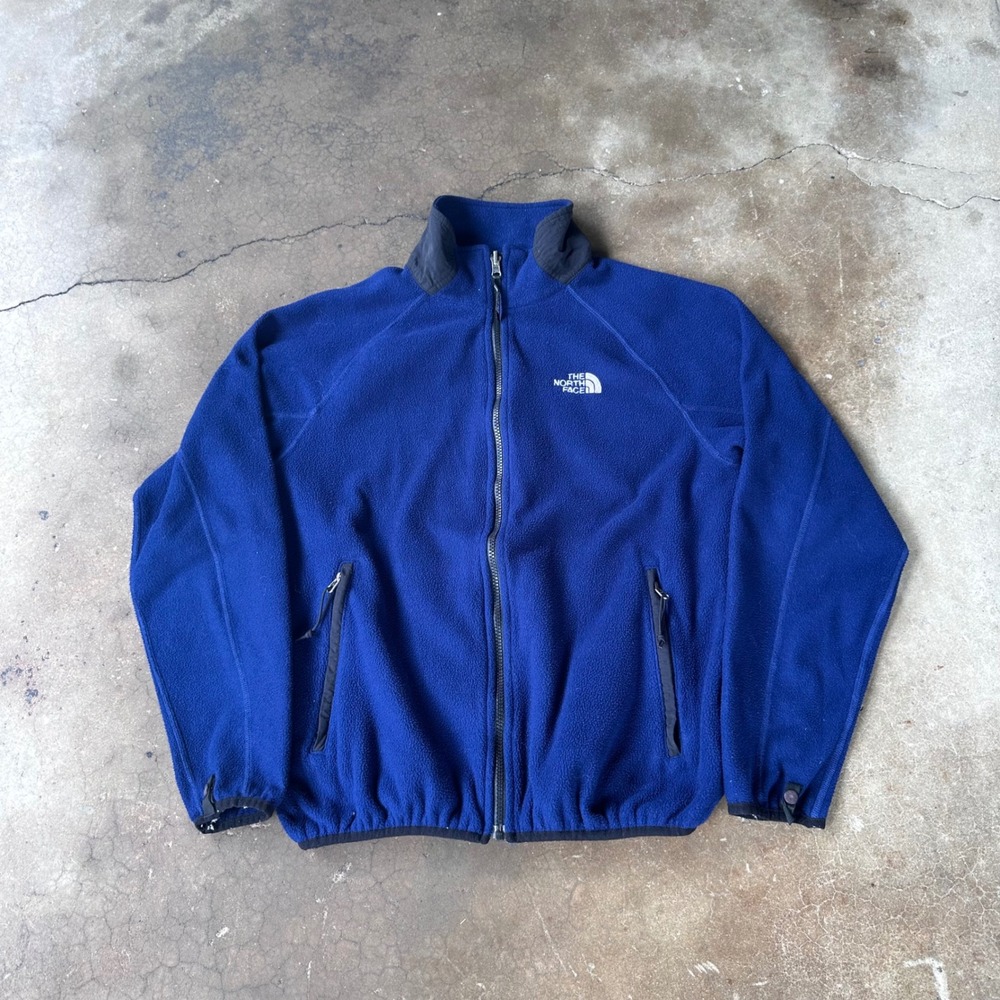 The North Face Fleece Jacket Mens M Blue Excellent Full Zip Mock Neck Outdoor